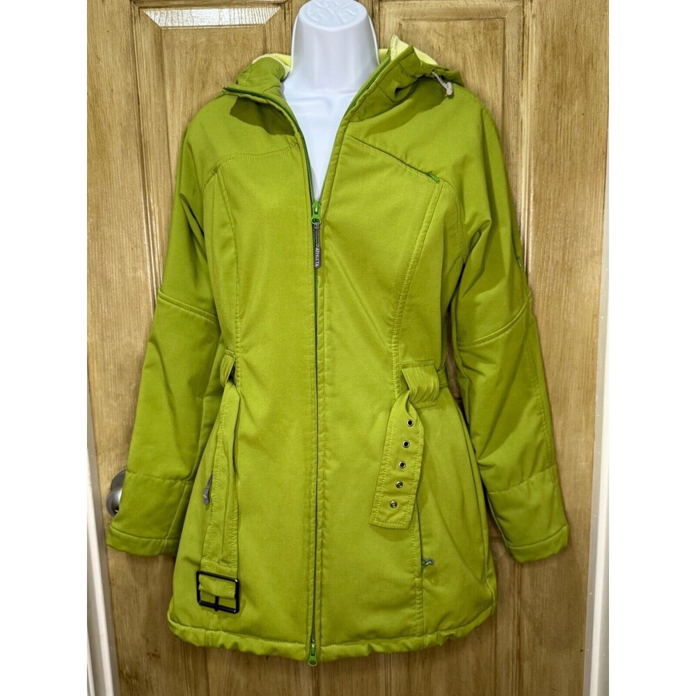 Athleta Womens Coat Jacket Small Lime Green Full Double Zip Hooded Snowflake